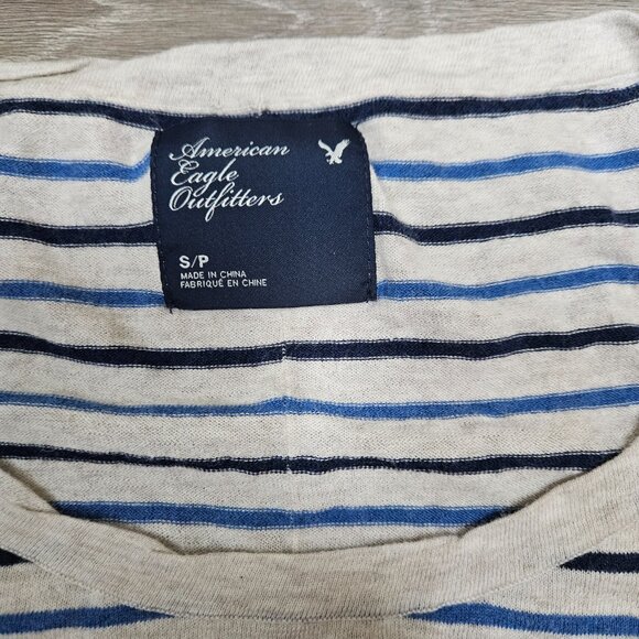 American Eagle Women's striped blue and grey striped wool cotton sweater size sm - Picture 3 of 7